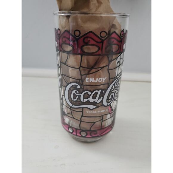Vintage Coca-Cola Coke Drinking Glasses Tiffany style Stained Glass Red - Picture 2 of 3